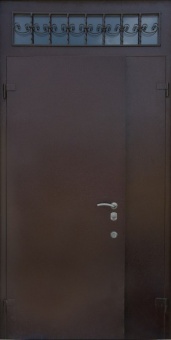 Металлическая дверь ДТМ-39 с фрамугой со стеклом и ковкой